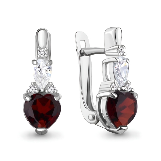 Серьги из серебра с гранатами и фианитами