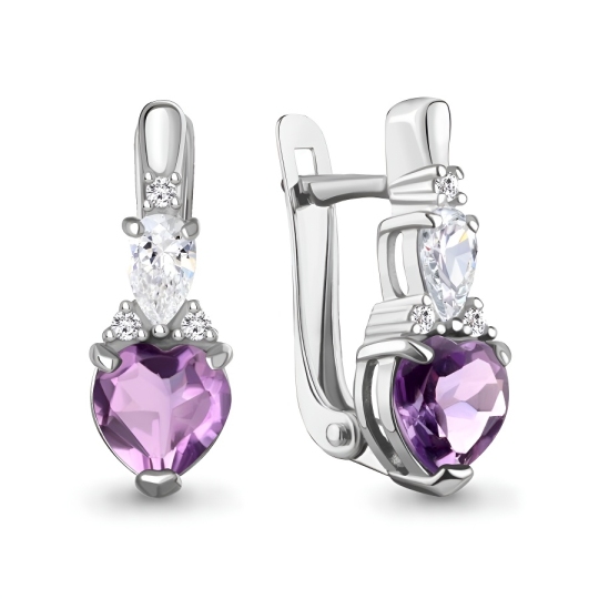 Серьги из серебра с аметистами и фианитами