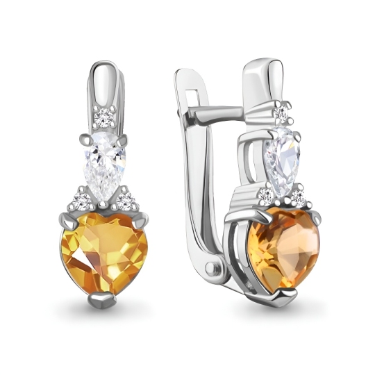 Серьги из серебра с цитринами и фианитами