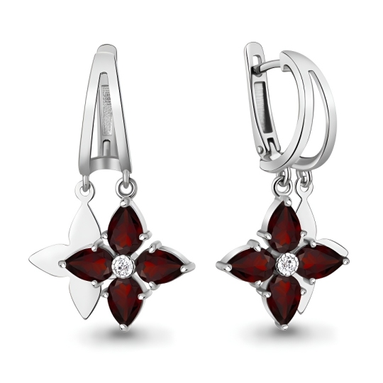 Серьги из серебра с гранатами и фианитами