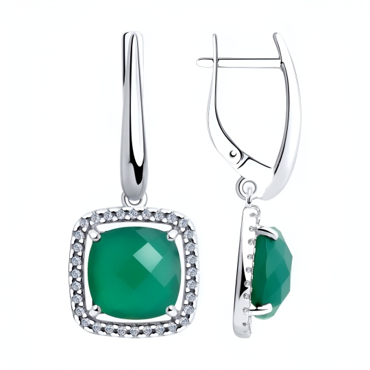 Серьги из серебра с агатами и фианитами
