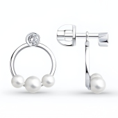 Серьги из серебра с жемчугом и фианитами