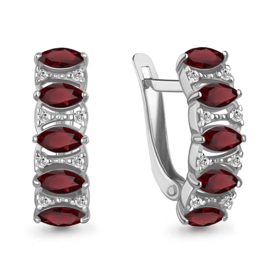 Серьги из серебра с гранатами и фианитами