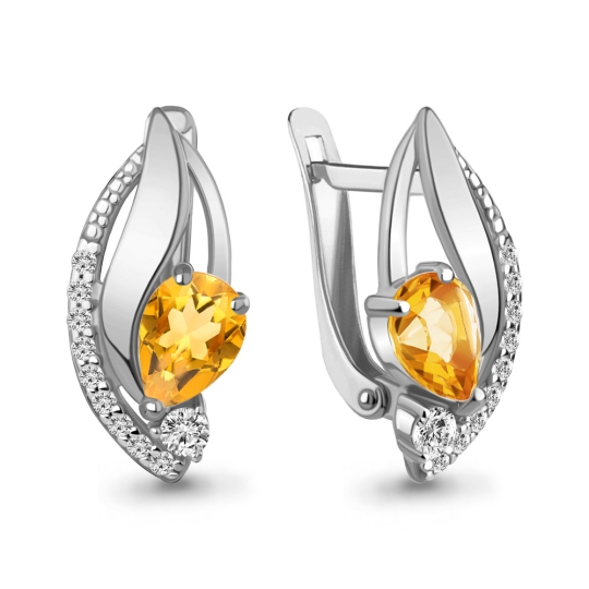 Серьги из серебра с цитринами и фианитами