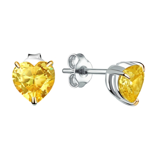 Серьги из серебра с позолотой и фианитами