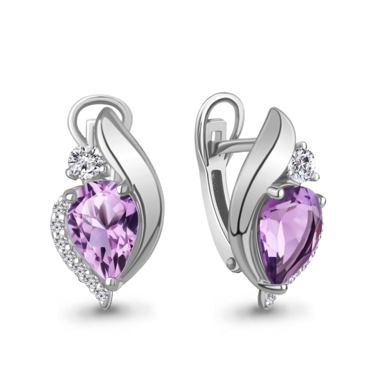 Серьги из серебра с аметистами и фианитами