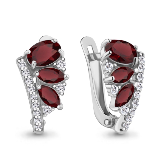Серьги из серебра с гранатами и фианитами