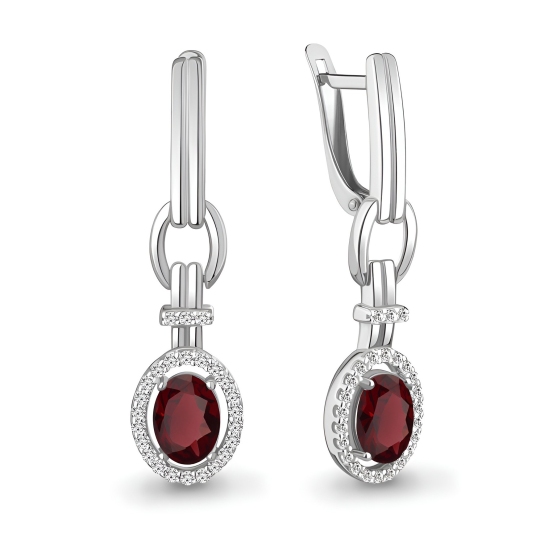 Серьги из серебра с гранатами и фианитами