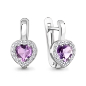 Серьги из серебра с аметистами и фианитами
