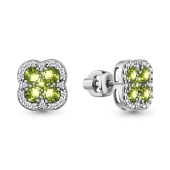 Серьги из серебра с хризолитами и фианитами