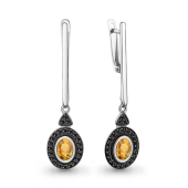 Серьги из серебра с цитринами и ювелирными кристаллами