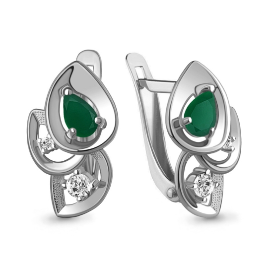 Серьги из серебра с агатами и фианитами