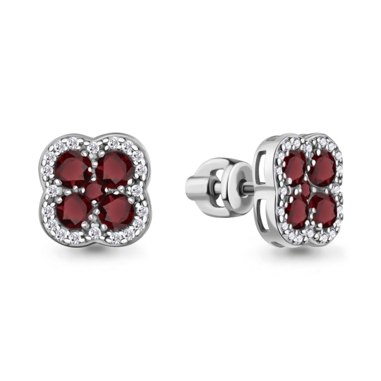 Серьги из серебра с гранатами и фианитами