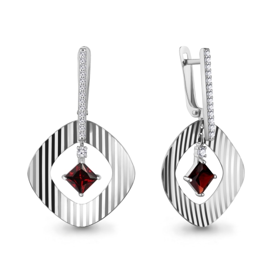 Серьги из серебра с гранатами и фианитами