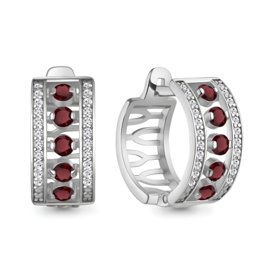 Серьги из серебра с гранатами и фианитами