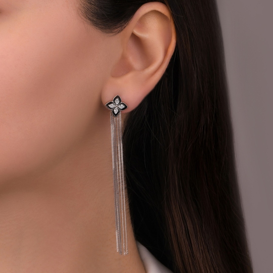 Серьги из серебра с эмалью и фианитами