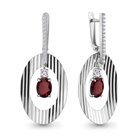 Серьги из серебра с гранатами и фианитами