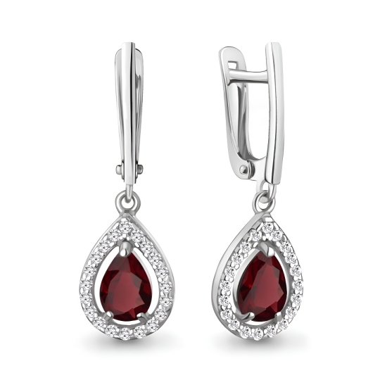 Серьги из серебра с гранатами и фианитами
