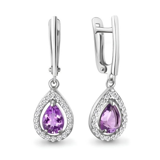 Серьги из серебра с аметистами и фианитами