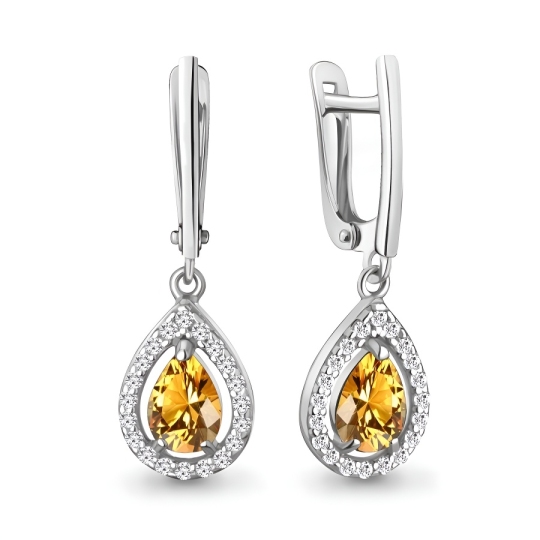 Серьги из серебра с цитринами и фианитами