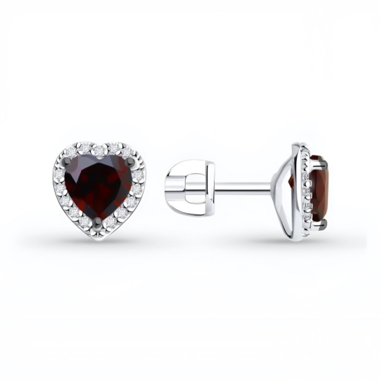 Серьги из серебра с гранатами и фианитами