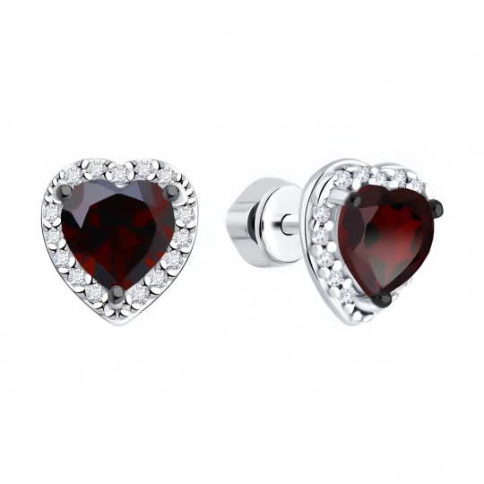 Серьги из серебра с гранатами и фианитами