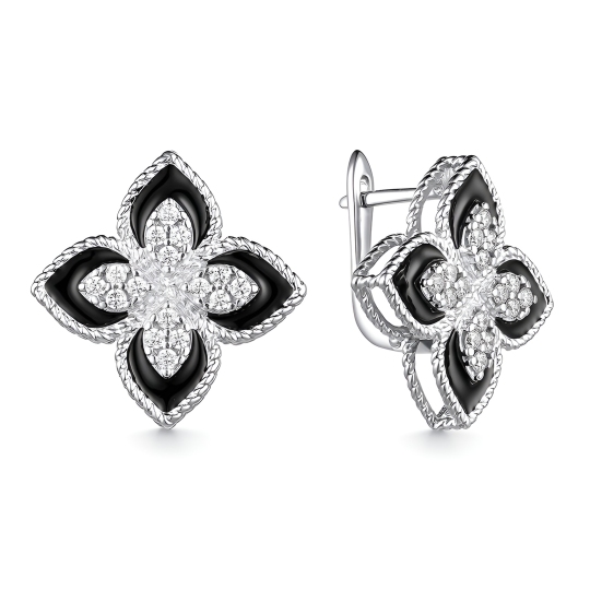Серьги из серебра с эмалью и фианитами