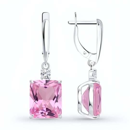 Серьги из серебра с морганитами и фианитами