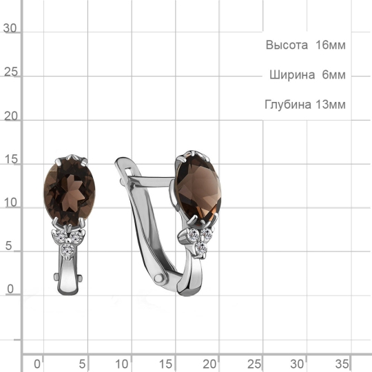 Серьги из серебра с раухтопазами и фианитами