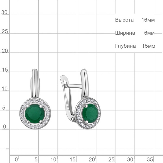 Серьги из серебра с агатами и фианитами