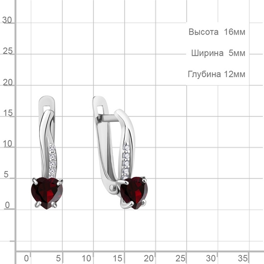Серьги из серебра с гранатами и фианитами