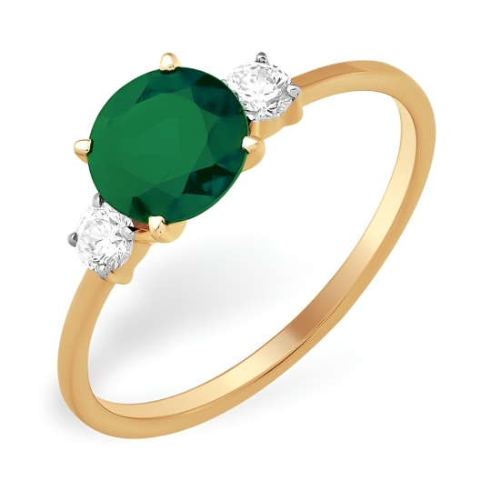 Кольцо из золота с агатом и фианитами