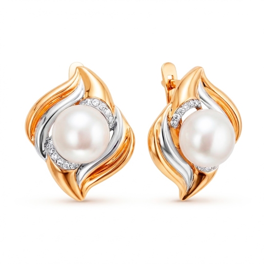 Серьги из золота с жемчугом и фианитами