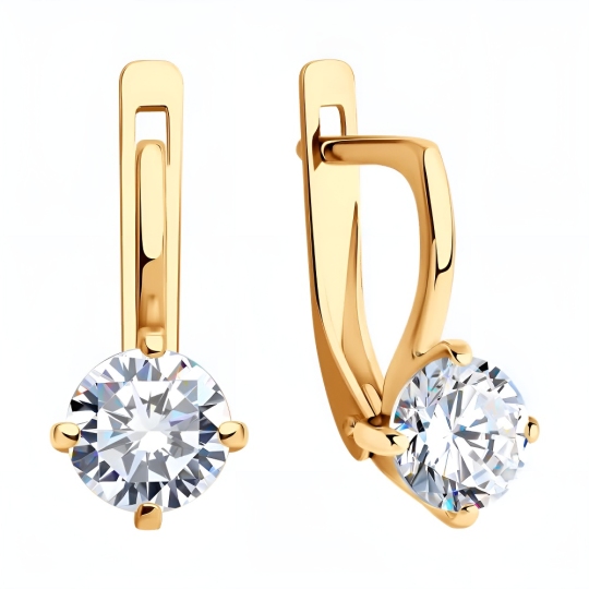 Серьги из серебра с позолотой и фианитами