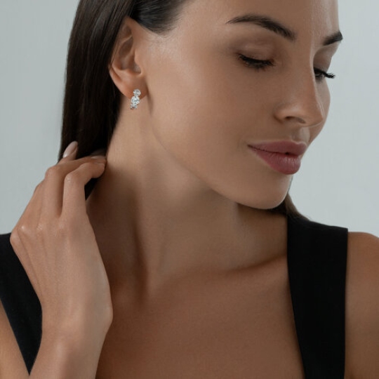 Серьги из серебра с позолотой и фианитами