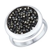 Кольцо из серебра с чёрными кристаллами Swarovski