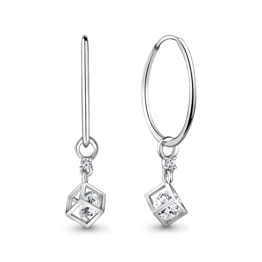 Серьги-кольца из серебра с фианитами