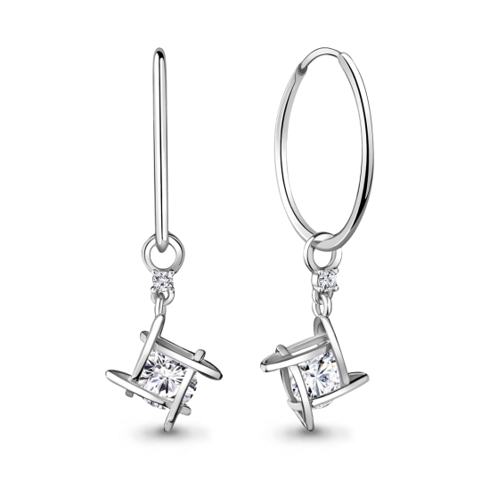 Серьги-кольца из серебра с фианитами
