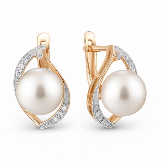 Серьги из золота с жемчугом и фианитами