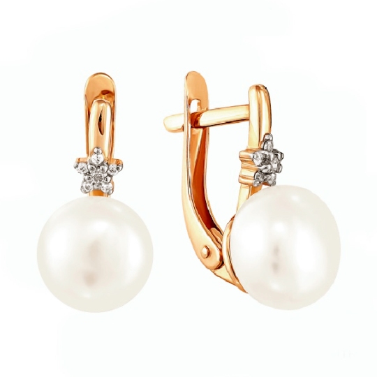 Серьги из золота с жемчугом и фианитами