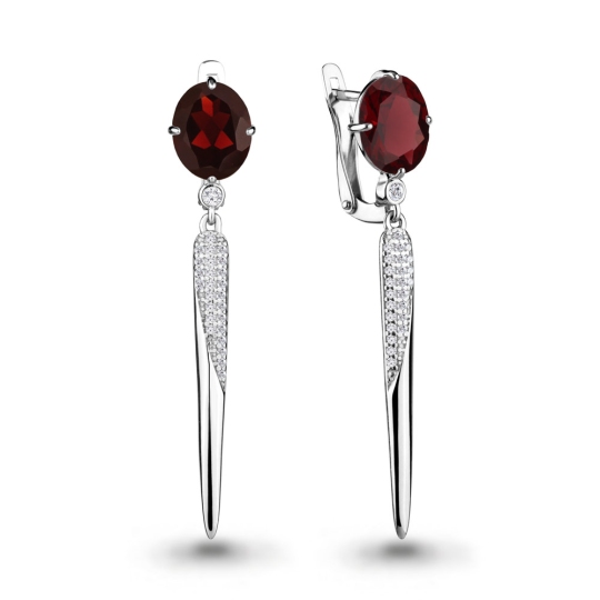 Серьги из серебра с гранатами и фианитами