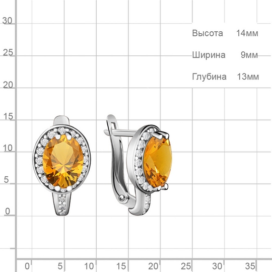 Серьги из серебра с цитринами и фианитами