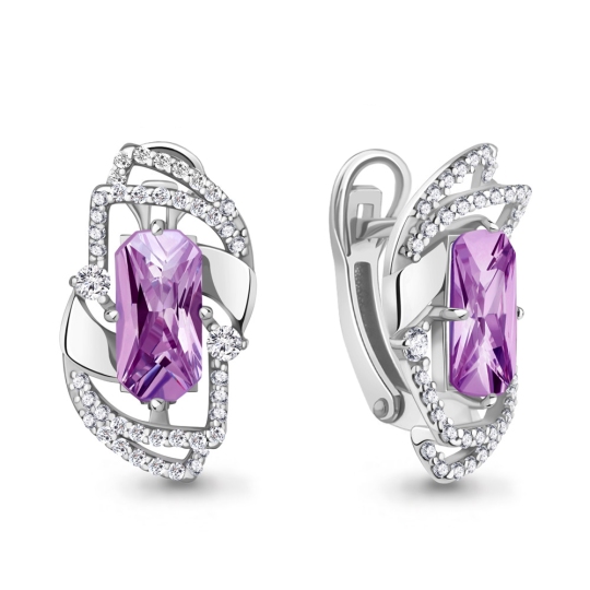 Серьги из серебра с аметистами и фианитами