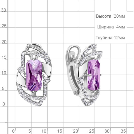 Серьги из серебра с аметистами и фианитами