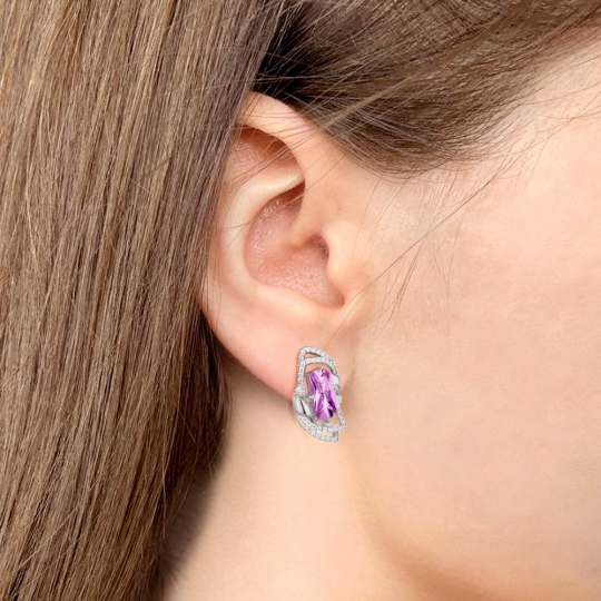 Серьги из серебра с аметистами и фианитами