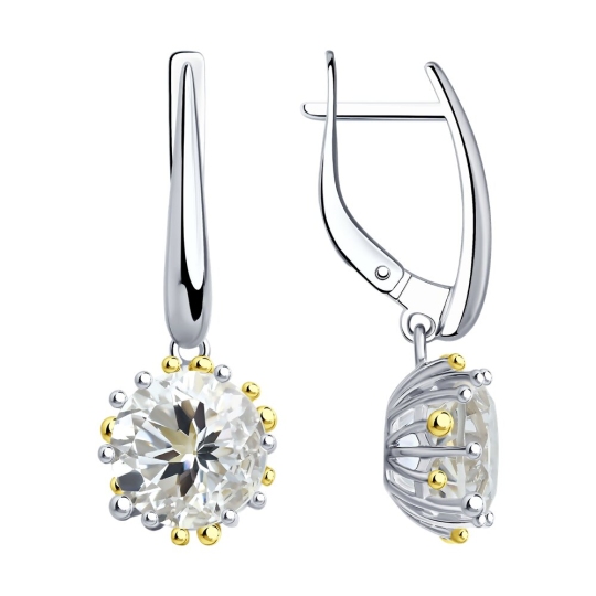 Серьги из серебра с позолотой и горным хрусталем