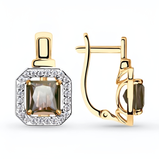 Серьги из золота с ситаллами султанит и фианитами