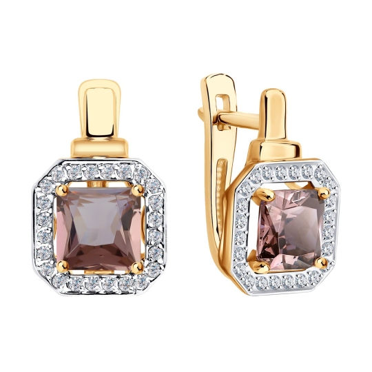 Серьги из золота с ситаллами султанит и фианитами