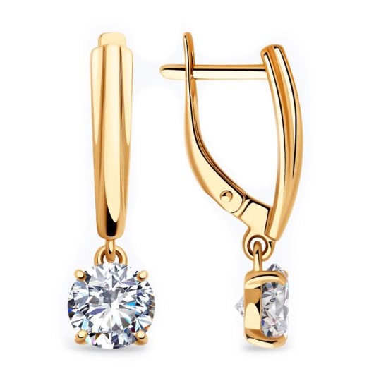 Серьги из серебра с позолотой и фианитами