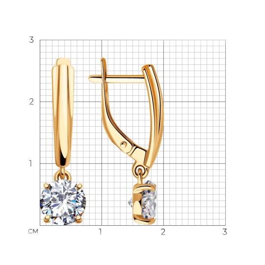 Серьги из серебра с позолотой и фианитами